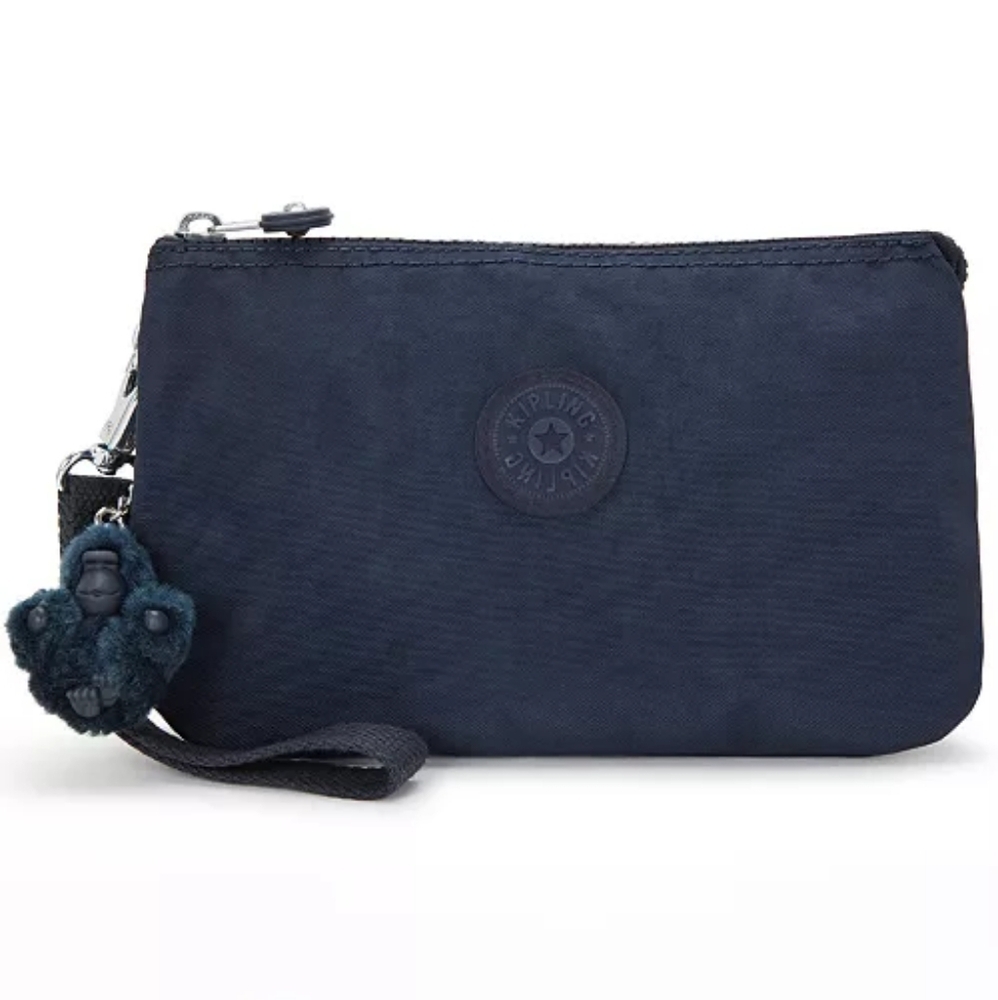 Kipling Blue Creativity Large Pouch Organizer Bag Monkey Keychain Zip Closure